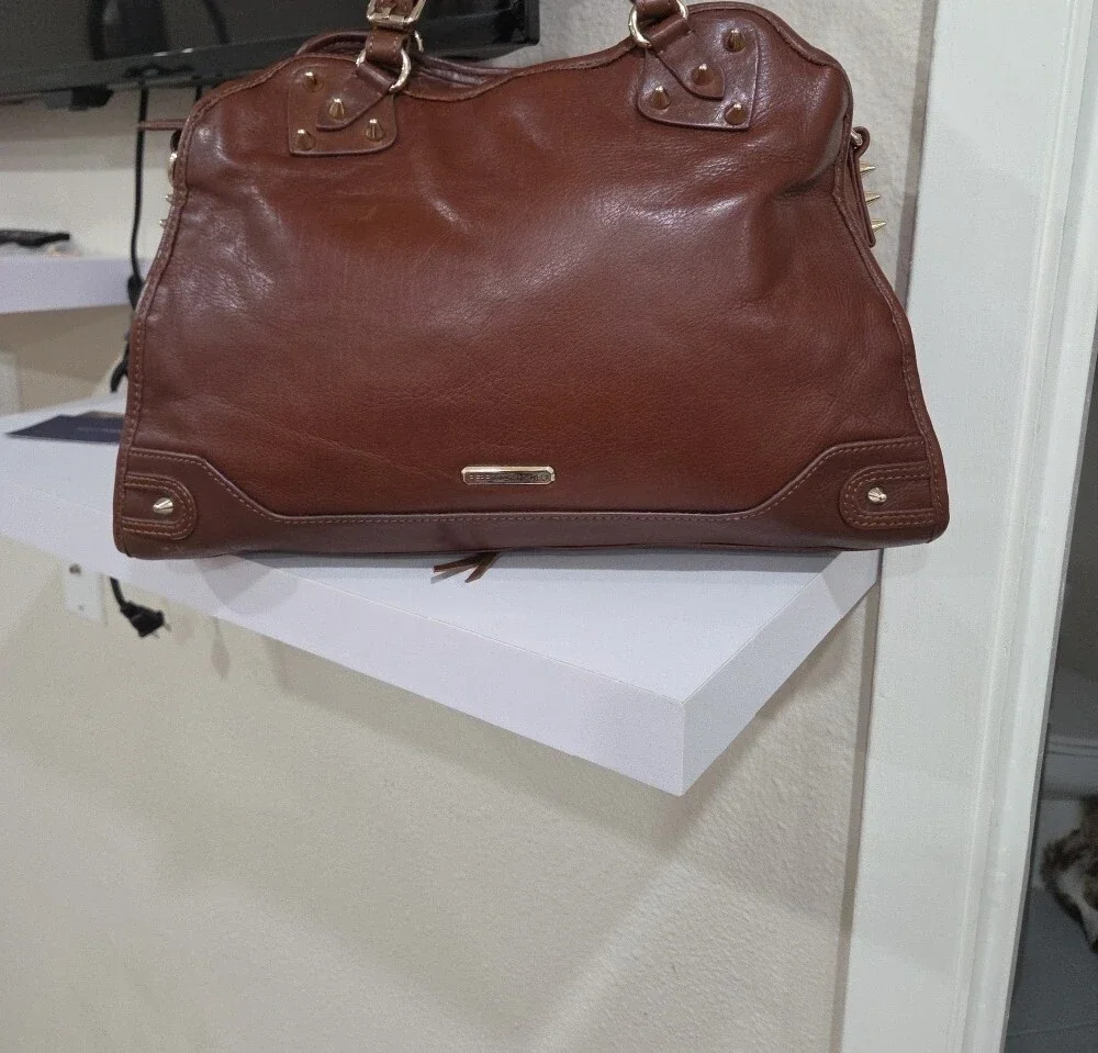 Rebecca Minkoff Pink and Brown Woven Satchel with Leather Trim Original Dust Bag